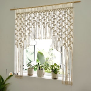 Custom Macrame Curtain, Window and Door Covering, Spa Salon Decor, Natural Cotton Curtain, Boho Home Decor, Mid Century Modern