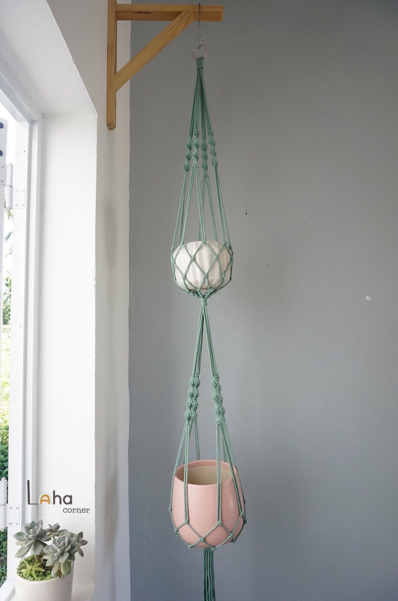 Macrame Double Plant Hanger - Thumbnail 4