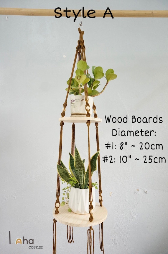 2段マクラメプラントハンガー：ボヘミアンハンギングシェルフ