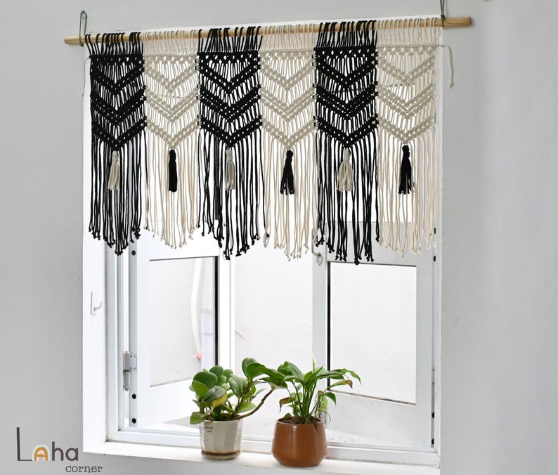 Macrame Window Valance, Boho Kitchen Curtain, Handmade Cotton Window ...
