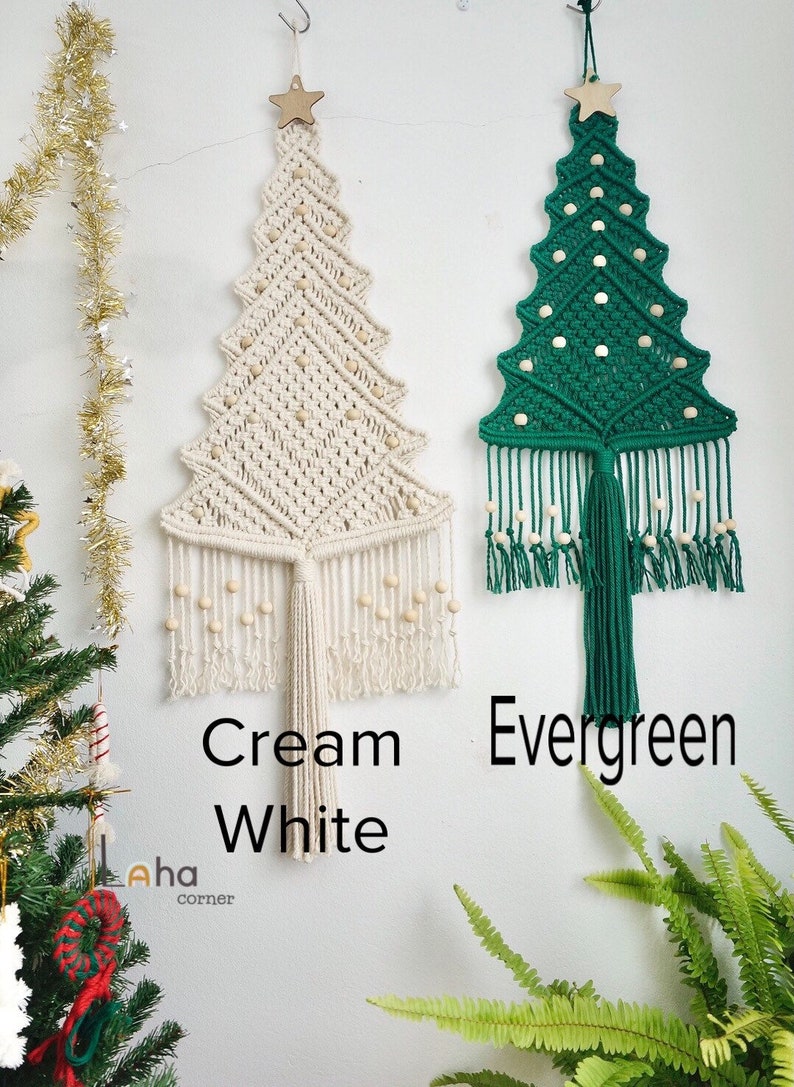 Macrame Christmas Tree with Star Topper, Pine Tree Wall Hanging Christmas Holiday Decoration, Farmhouse Xmas Decor, Macrame Xmas Tree image 4