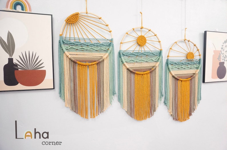 Sun Beach Wall Hanging, Woven Wall Art, Macrame Dreamcatcher, Baby Room Decor, Nursery Wall Decor, Boho Kid Room image 9