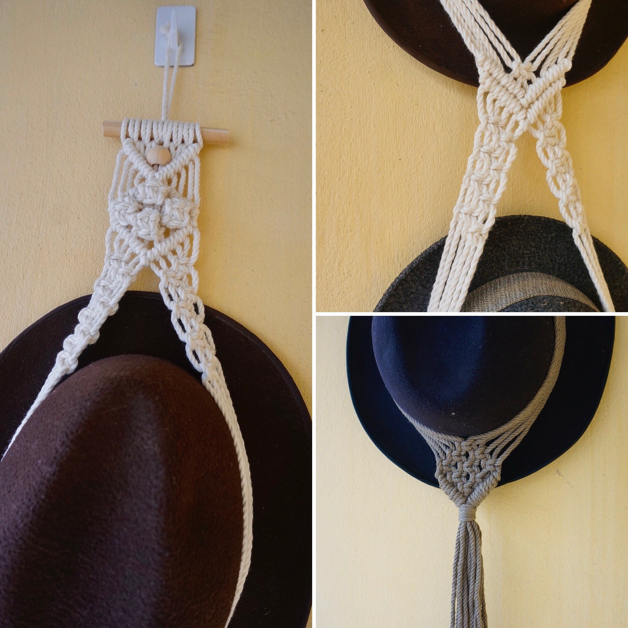 farmhouse-hat-hanger-macrame-hat-holder-fedora-hat-hanging-etsy-uk