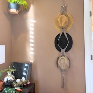Porte-chapeaux mural en macramé, porte-chapeaux bohème, organisateur vertical pour chapeaux de cowboy, de paille et à larges bords