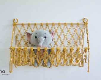 Macrame Toy Hammock, Stuffed Animal Toy Storage, Kids Room Decor, Boho Nursery Decor, Macrame Toy Holder, Wall Hanging Toy Hammock