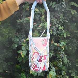 Macrame Holder, Smart Water Bottle Holder, Water Bottle Carry, Yarn Water Bottle Holder, Mother's Day Gift, Tumbler Accessory, HM
