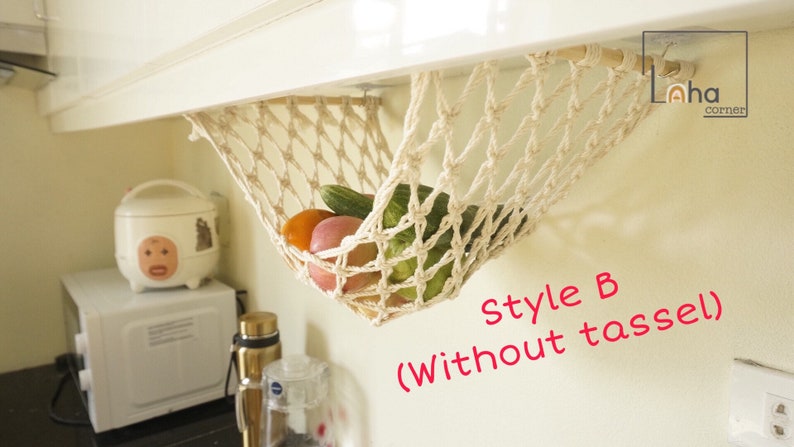 The Original Macrame Fruit And Veggie Hammock, Hanging Fruit Basket, Under Cabinet, Kitchen Counter Space Saver, Kitchen and Dining image 5