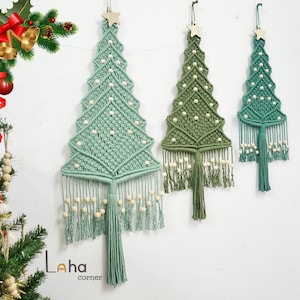 Macrame Christmas Tree with Star Topper, Pine Tree Wall Hanging Christmas Holiday Decoration, Farmhouse Xmas Decor, Macrame Xmas Tree image 6