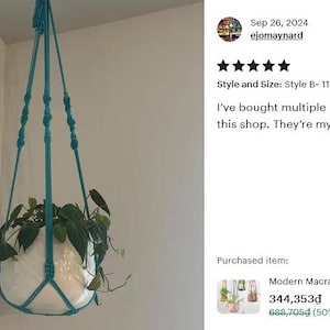 Modern Macrame Plant Hanger: Colorful Indoor Home Decor, Ivy Tree Pot Holder, Tropical Plant Pot Holder, Home Indoor Garden, Birthday Gift image 12