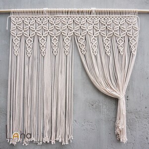 Long Macrame Curtain, Geometric Boho Door Curtain, Window Hanging, Macrame Room Divider, Farmhouse Curtain, Handmade Cotton image 11