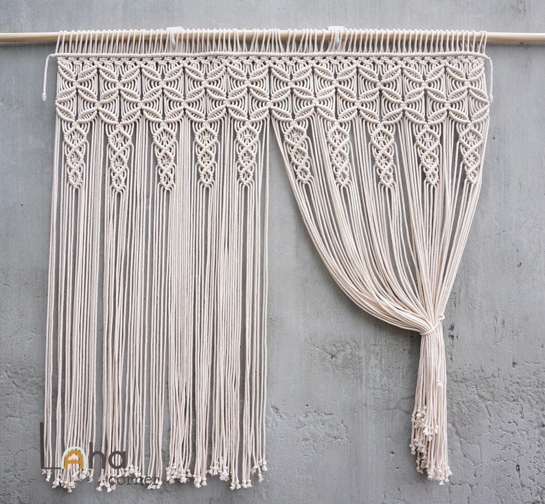 Long Macrame Curtain, Geometric Boho Door Curtain, Window Hanging, Macrame Room Divider, Farmhouse Curtain, Handmade Cotton image 11