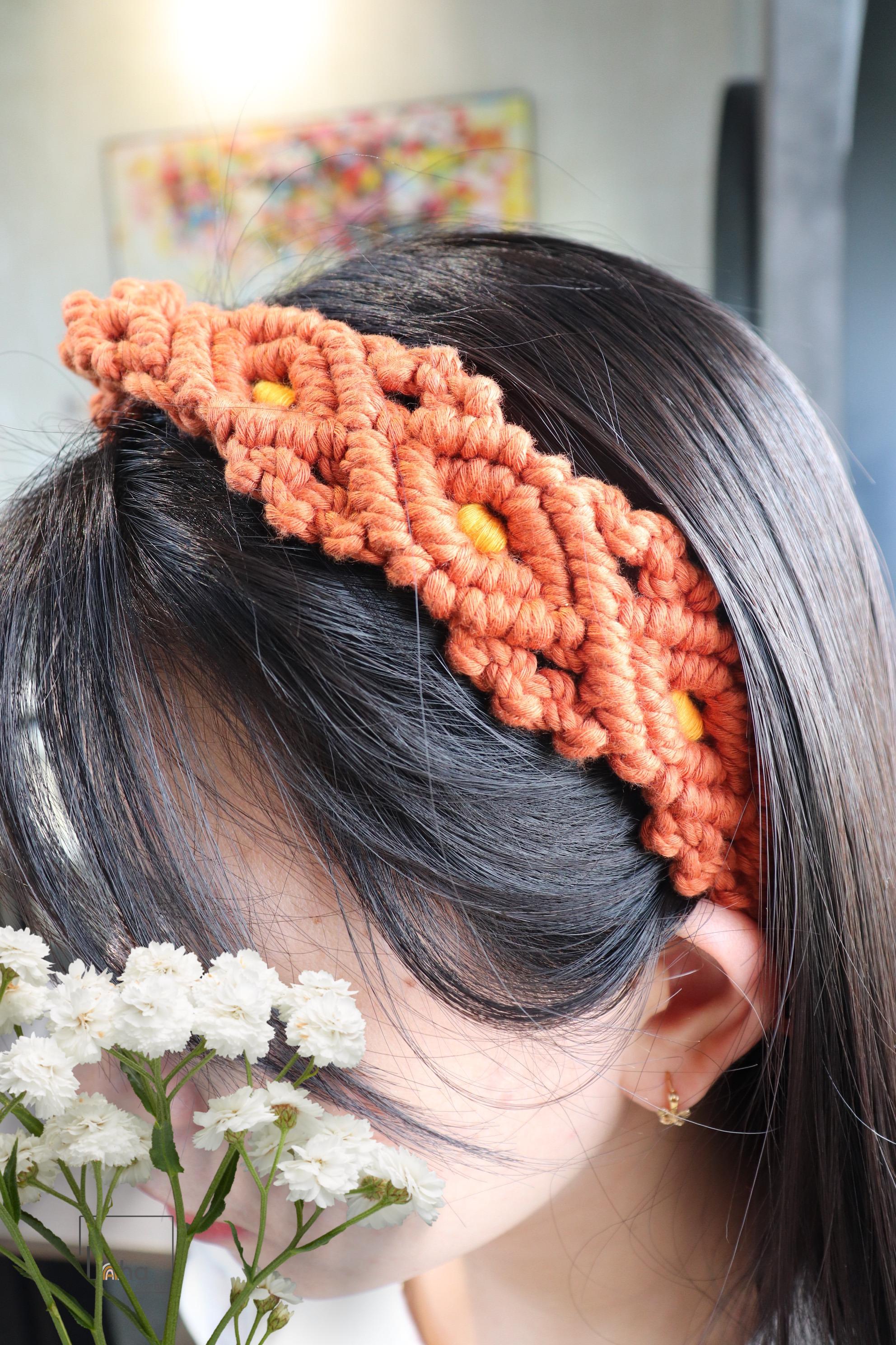 Salmon Handmade Macramé Headpiece Orange Headband Hippie Handmade Macrame Headband, Boho Beach Hair Accessory - Etsy main image 4