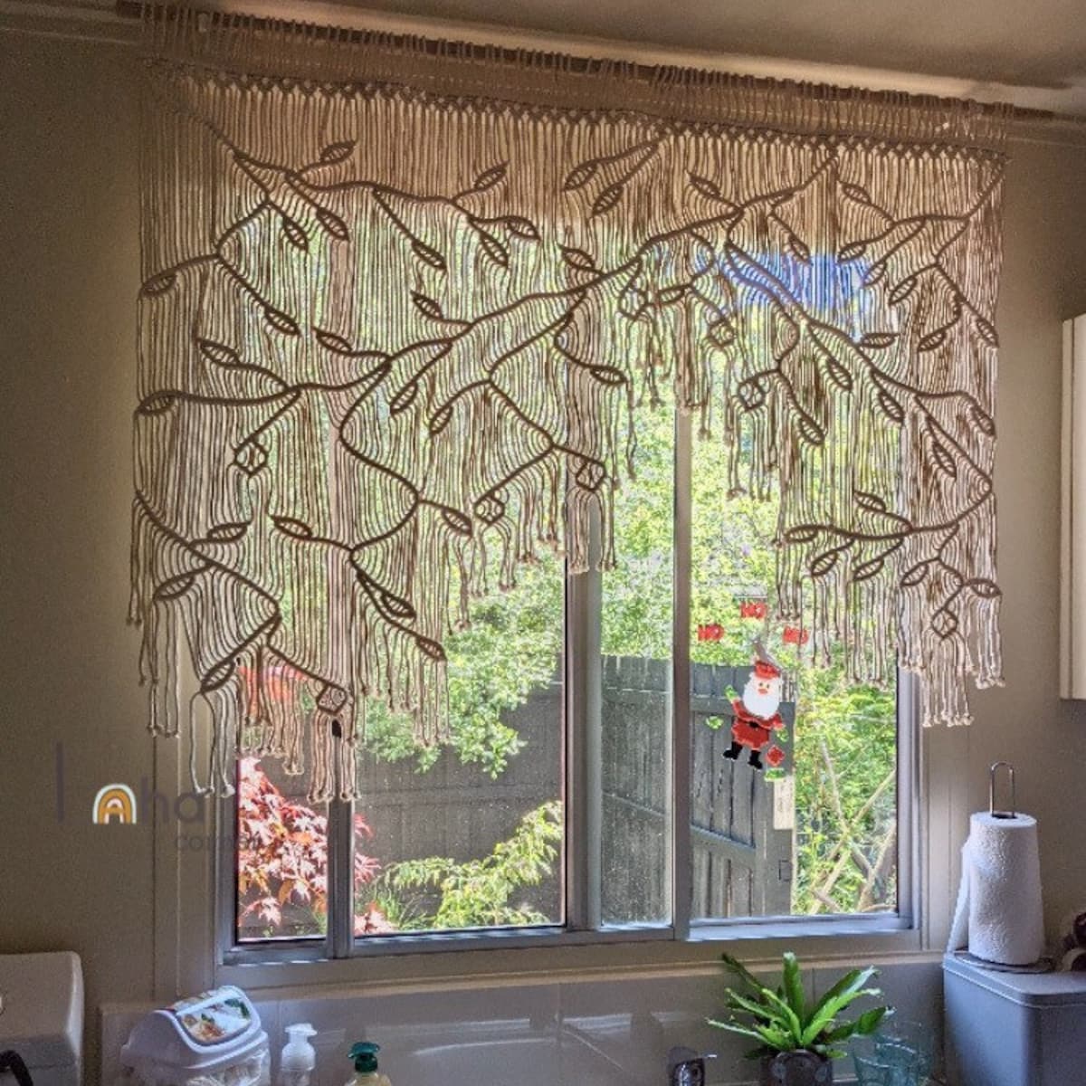 Macrame Leaf Window Curtain: Boho Window Treatment
