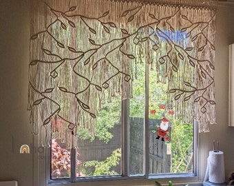 Macrame Leaf Window Curtain: Boho Window Treatment