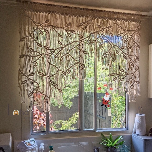 Macrame Window Curtain, Macrame Leaf Window Curtain, Window Treatment, Macrame Window Panel, Boho Curtains, Macrame Leaf