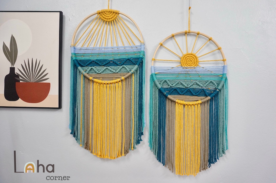 Modern Macrame Sunrise Sunset Wall Art, Minimalist Boho Sun Sunshine