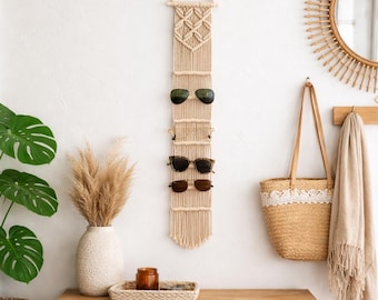 Macrame Sunglasses Holder, Boho Glasses Organizer Wall Hanging, Eyewear Display Rack, Handmade Glasses Storage, Gift for Her