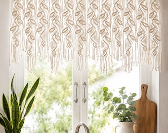Macrame Leaf Window Valance | Boho Kitchen Curtain | Farmhouse Window Treatment | Custom Width Valance | Cottagecore Home Decor
