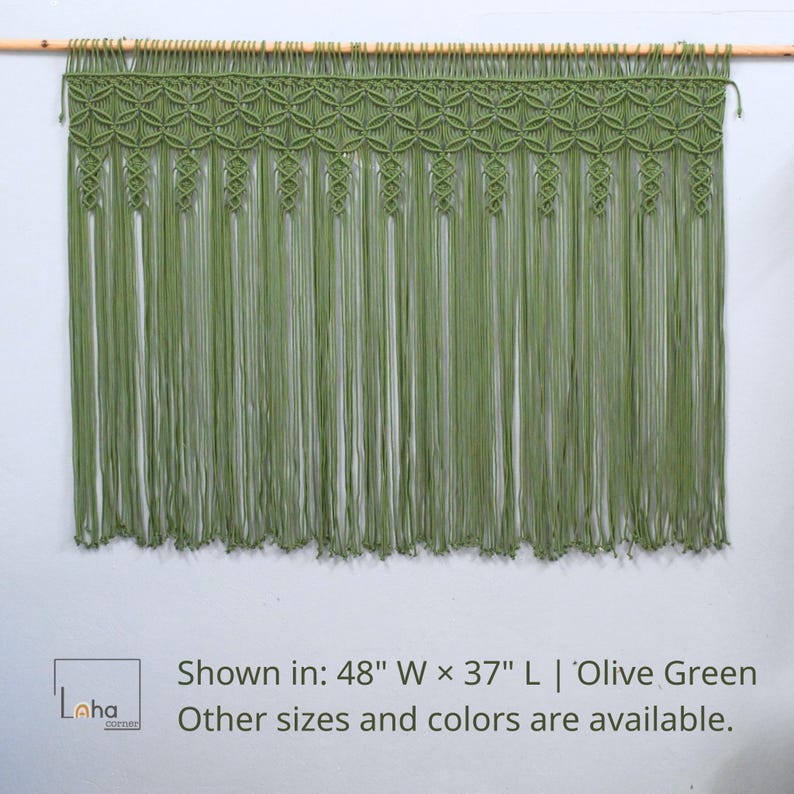 Long Macrame Curtain, Geometric Boho Door Curtain, Window Hanging, Macrame Room Divider, Farmhouse Curtain, Handmade Cotton image 10
