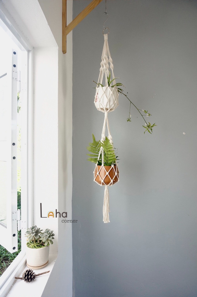 Macrame Double Plant Hanger - Thumbnail 3