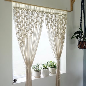 Macrame Doorway Curtains, Bohemian Room Divider, Long Macrame Curtain, Door Window curtain, Rustic Vintage Country Style, Mid Century Modern