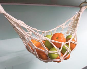 Macrame Fruit Hammock, Handmade Hanging Basket for Under-Cabinet Kitchen Storage