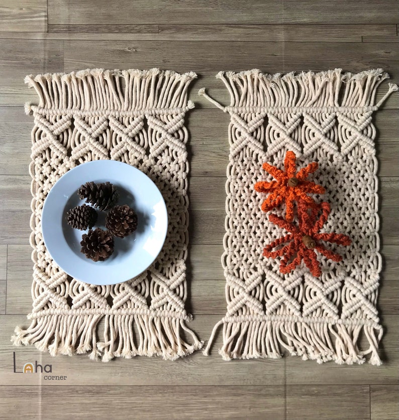 Set of 2,4,6 Macrame Table Placemats, More Color, Rustic Dining Table Decor, Fiber Placemats, Table Decor Pad, Vintage Table Runner image 4