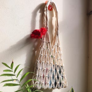 Boho Macrame Net Bag, Reusable Market Tote, Summer Beach Bag, Eco Grocery Bag, Minimalist Gift for Mom, Mother's Day Gift