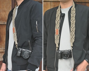 Men's Camera Strap with Personalization, Vintage Macrame Camera Straps for Photographers, Valentines Gift for Him/ Boyfriend