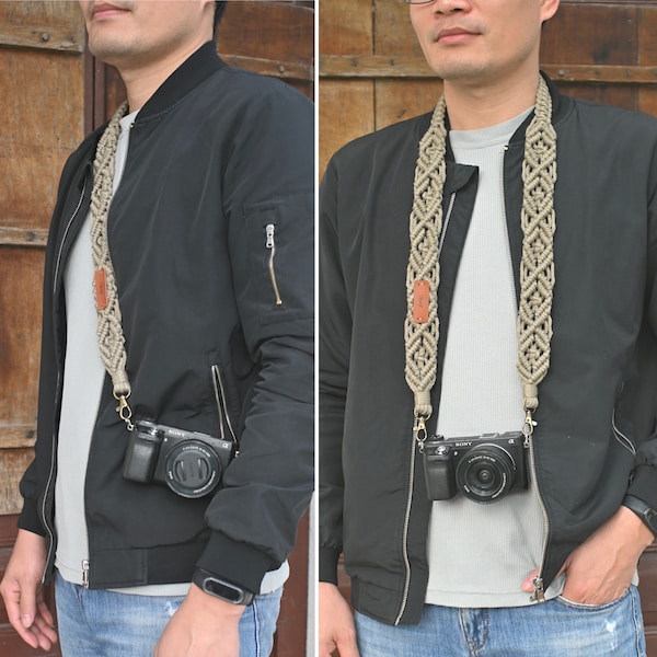 Men's Camera Strap with Personalization, Vintage Macrame Camera Straps for Photographers, Valentines Gift for Him/ Boyfriend