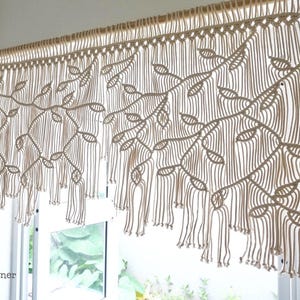 Makramee-Fenstergardine, Wohnmobil-Vorhang, Boho-Blätter-Vorhang, Küchenfensterdekoration, Fensterdeko im Landhausstil, Fenstergardine nach Maß