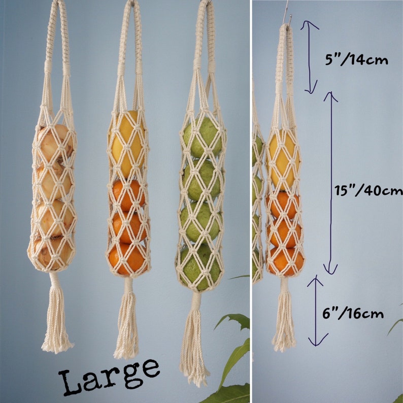 Hanging Produce Storage, Macrame Fruit Vegetable Bag, Wine Onion Apple Orange Holder Bag, Veggie Hammock, Kitchen Storage. image 2