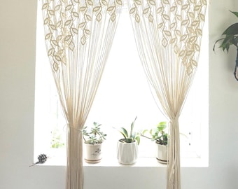 Macrame Door Curtain, Boho Doorway Curtain, Custom Room Divider Curtain, Long Beaded Curtain for Closet or Window