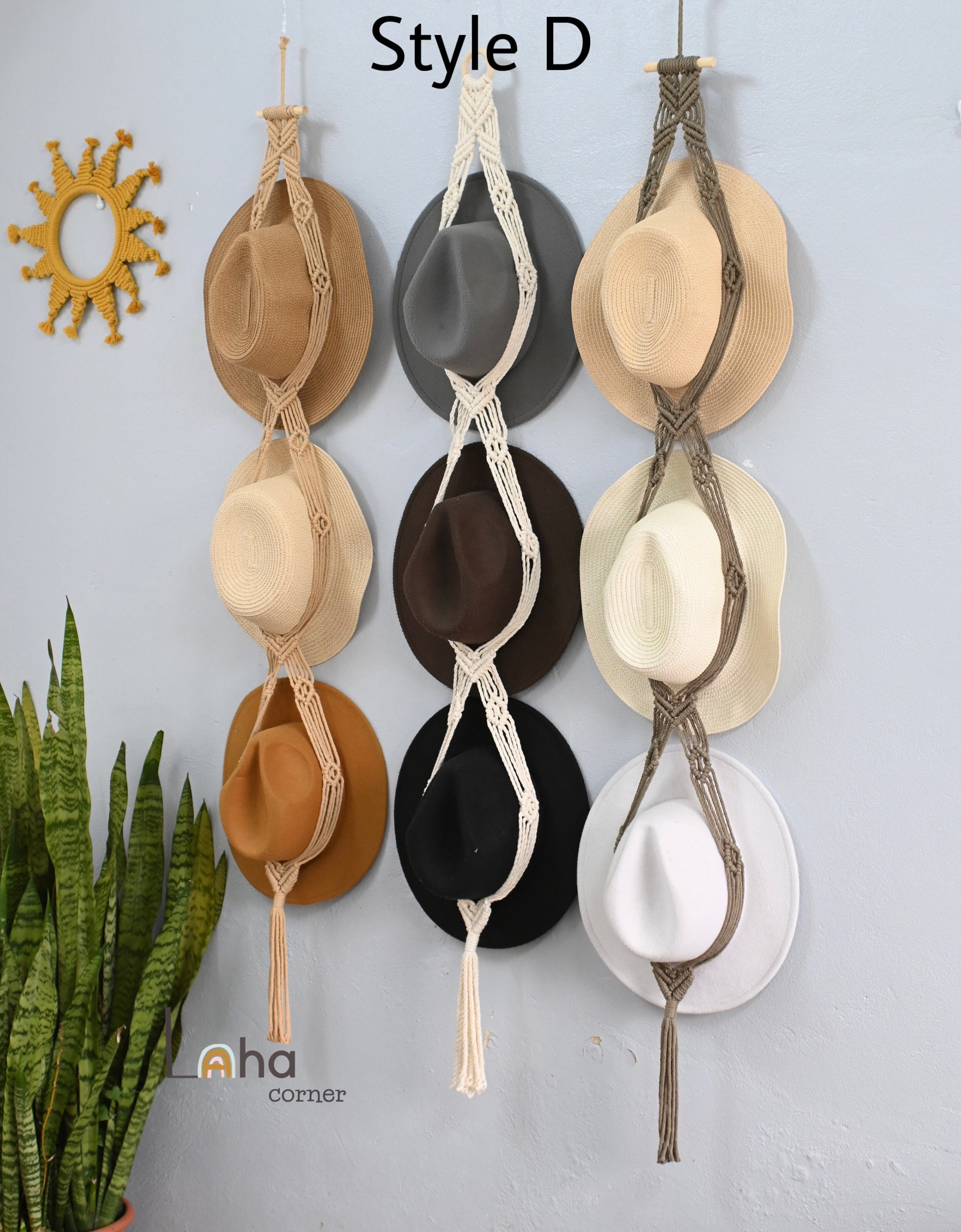 2 Porte-Chapeaux Bohème YIMINI - Corde Macramé, Support Murale | Pour Chapeaux Large Bord, Déco