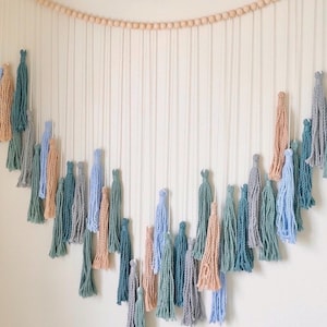 Macrame Blue Garland: Boho Tassel Wall Hanging, Nursery Decor