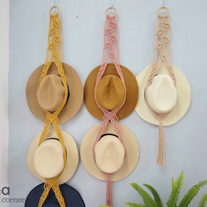 Macrame Hat Holder, Vintage Hat Storage, Macrame Vine, Handmade Hat Rack, Cowboy Hat Display, Boater Hat Organization, Thanksgiving Gifts