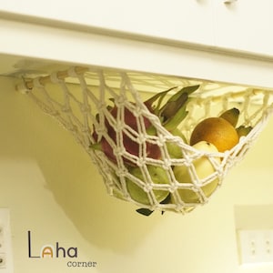 Macrame Fruit Hammock, Veggie Fruit Basket, Kitchen Counter Space Saver, Fruit Hammock Under Cabinet | Produce Storage | Hooks Included