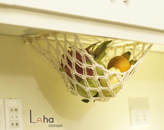 Lovely Mother's Day Gift,Macrame Veggie Hammock, Kitchen Counter Space Saver, Fruit Hammock Under Cabinet | Produce Storage | Hooks Included