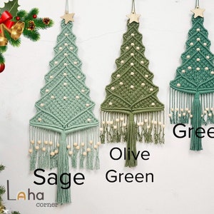 Macrame Christmas Tree with Star Topper, Pine Tree Wall Hanging Christmas Holiday Decoration, Farmhouse Xmas Decor, Macrame Xmas Tree image 2