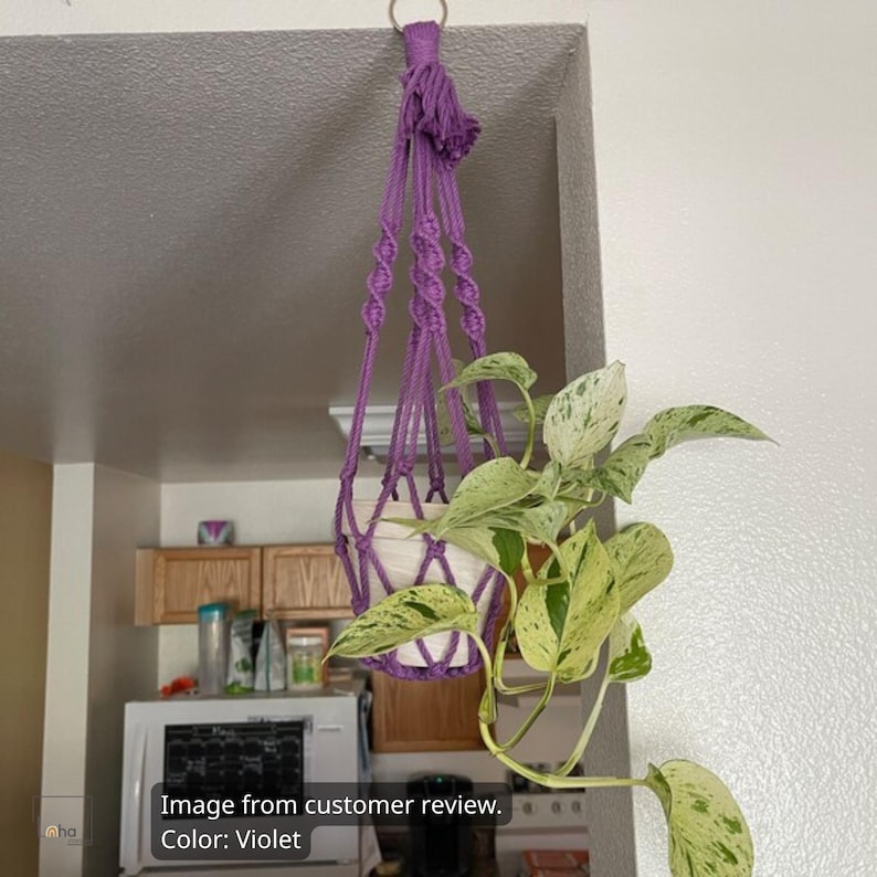 Minimalist Macrame Plant Hanger: Boho Hanging Planter, No Tassel, Macrame Plant Pot Holder Without Tail, Simple Minimalist Boho Decor immagine 11