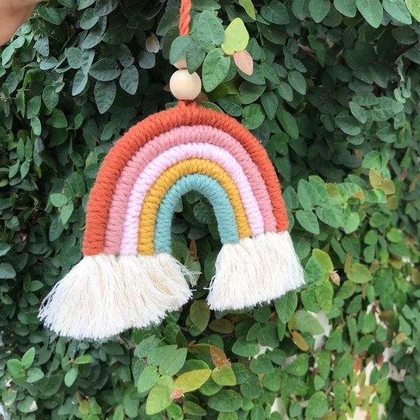 Macrame Rainbow Car Charm, Rainbow Essential Car Diffuser, Rainbow Wall Hanging Tapestry Decoration Boho, Nursery Baby Shower Hope Rainbows