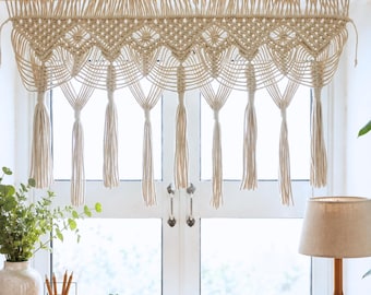 Makramee-Fenstergardine, Boho-Gardine für Küche oder Wohnzimmer, Fensterdekoration nach Maß