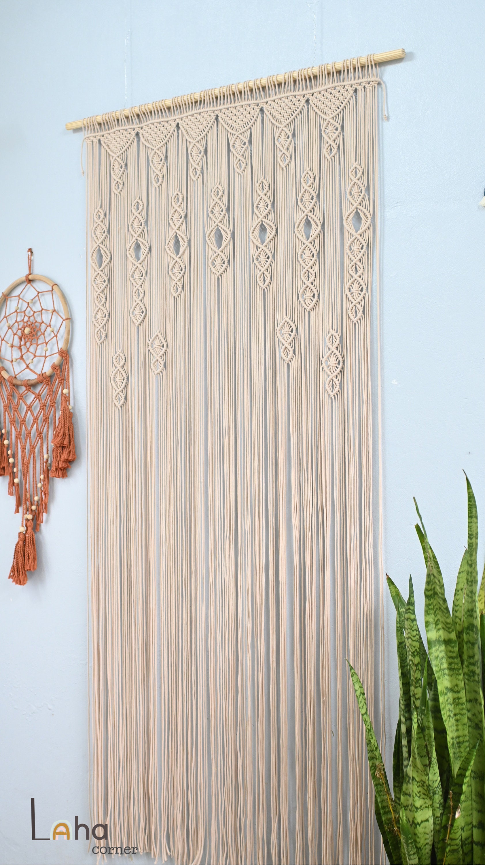 VidaXL Gordijn Macramé - 140x240 Cm - Katoen - Blauw Draadgordijn Macrame Gordijn Katoengordijn Blauwe Gordijnen Kamerdecoratie Wandbekleding Licht Doorlatend Gordijn Living Gordijn Slaapkamer Gordijn