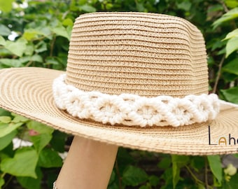 Banda para sombrero de macramé para mujer: Banda para sombrero de algodón hecha a mano