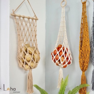 Macrame Hanging Fruit Basket: Boho Kitchen Vegetable Storage, Boho Home Decor, Kitchen Vegetable Storage, Wall Basket, Christmas Gift