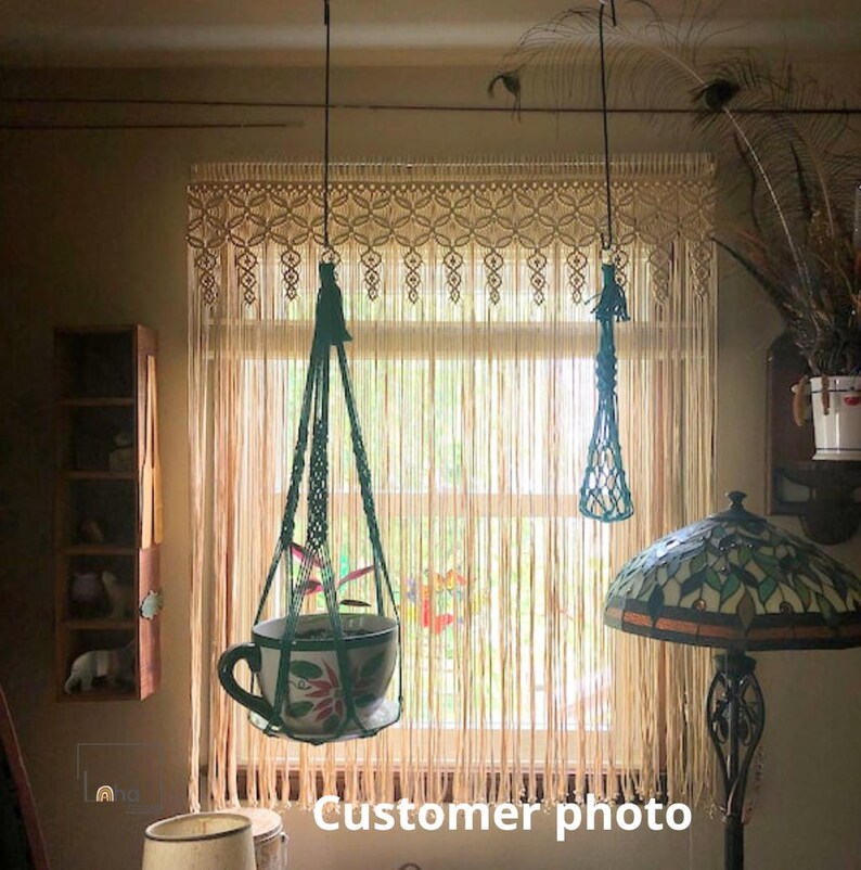 Long Macrame Curtain, Geometric Boho Door Curtain, Window Hanging, Macrame Room Divider, Farmhouse Curtain, Handmade Cotton image 16