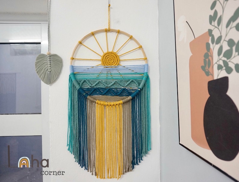 Sun Beach Wall Hanging, Woven Wall Art, Macrame Dreamcatcher, Baby Room Decor, Nursery Wall Decor, Boho Kid Room image 10