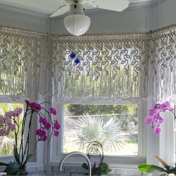 Bay Window Treatmentm, Custom Macrame Curtain, Vintage Curtain, Curtain Panels, Kitchen Living Room Curtain, Mid Century Modern Curtains