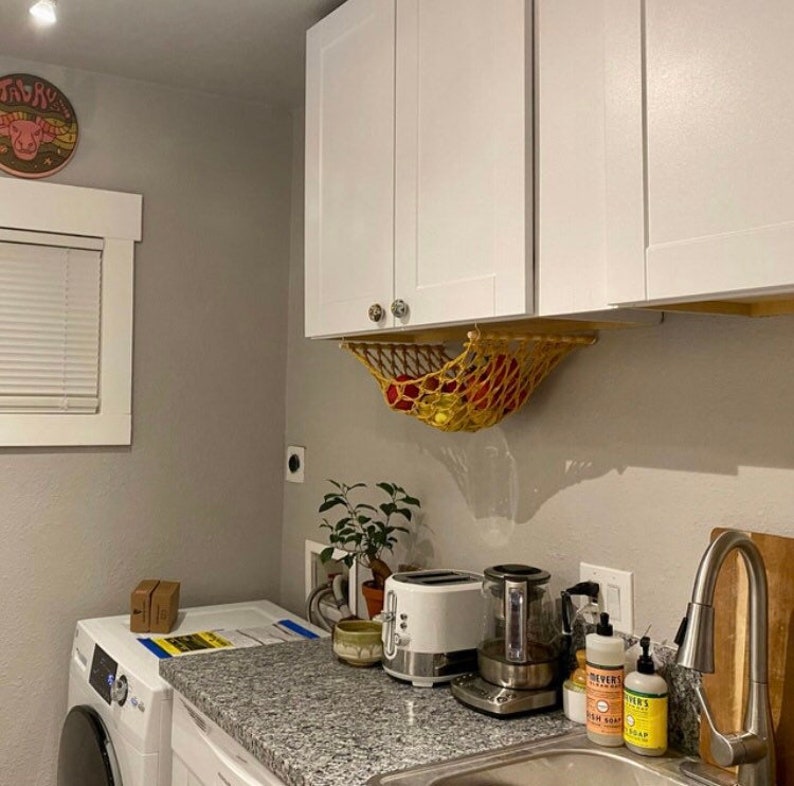 The Original Macrame Fruit And Veggie Hammock, Hanging Fruit Basket, Under Cabinet, Kitchen Counter Space Saver, Kitchen and Dining image 2