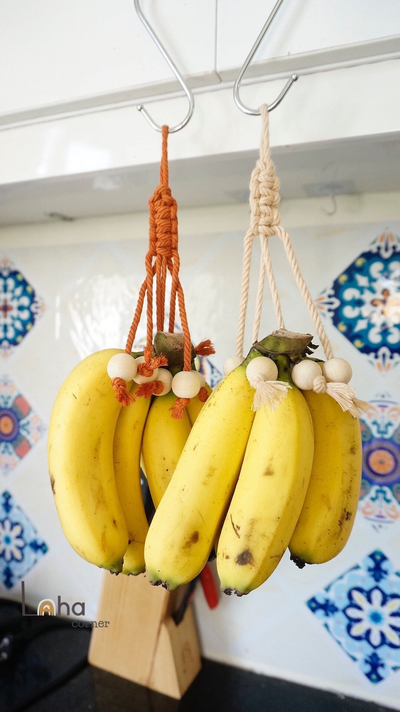 Macrame Banana Hanger, Banana Hammock, Fruit Holder, Kitchen Storage image 1